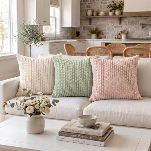 Fancy Homi 2 Packs Blush Pink Decorative Throw Pillow Covers 18x18 Inch for Couch Bed Sofa, Modern Farmhouse Boho Home Decor, Soft Cute Plush Corduroy Cushion Case 45x45 cm - color: Dusty Pink, size: 18" x 18" (Pack of 2)