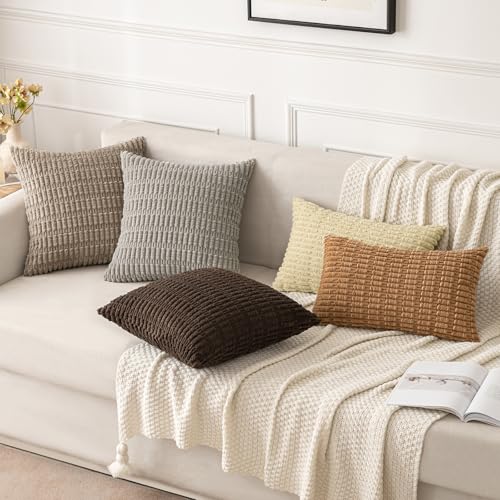 MIULEE Pack of 2 Corduroy Decorative Throw Pillow Covers 16x16 Inch Soft Boho Striped Pillow Covers Modern Farmhouse Home Decor for Sofa Living Room Couch Bed Brown - color: Brown, size: 16" x 16" (Pack of 2)