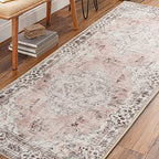 MUJOO Non Slip Boho Pink Runner Rug, Machine Washable for Hallways Entryway Kitchen Bathroom Bedside Retro Soft Low-Pile 2'x6' Blossom - color: Pink, size: 2' x 6' (Rectangular)