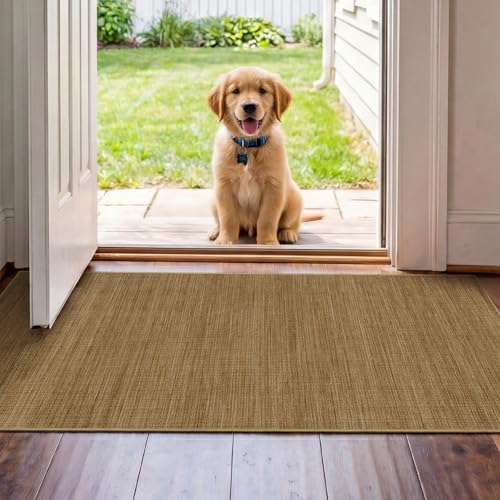 Jute 2x4 Entryway Runner Rug: Washable Non Slip Hallway Rugs with Rubber Backing Pet-Friendly Easy Care Carpets Stain Resistant Runners for Laundry Entryway Bedroom Decor Natural Brown - color: Natural Brown, size: 2' x 4' (Rectangular)