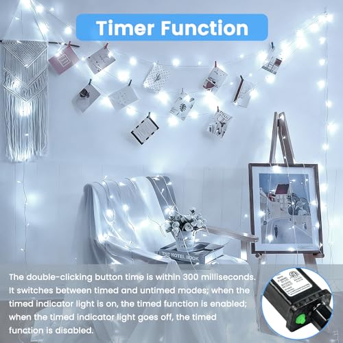 Connectable 2Pack String Lights Indoor, 66FT 200LED String Lights, 13Modes Twinkle Fairy Lights Plug in Outdoor Waterproof, Cool White Clear Wire Light for Christmas Tree, Wedding Yard, Party Decor - color: Cool White, size: 2PK-200LED