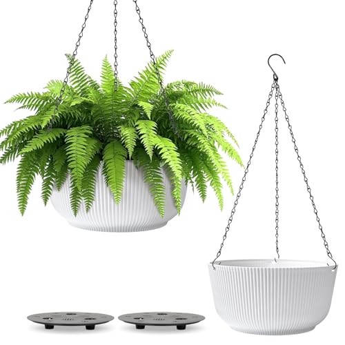 T4U 12 Inch Large Hanging Planters for Indoor Plants, 2 Pack Self Watering Pots Indoor, Hanging Baskets for Plants,Hanging Flower Pot with Drainage Hole and Plant Hanger, White - color: White, size: 12 Inch