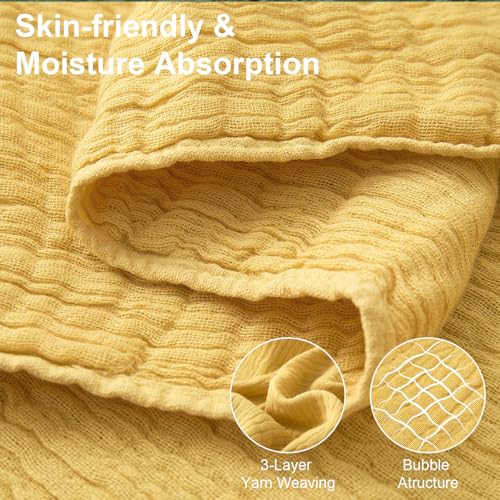 Cotton Muslin Throw Blanket with Tassels, Lightweight Woven Gauze, Pre-Washed Breathable Farmhouse Decor for Bed, Couch, All-Season Use (Yellow, 50" x 60") - color: Yellow, size: 50" x 60"
