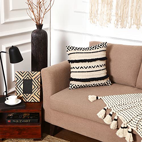 REDEARTH Handmade Boho Throw Pillow Covers - Bohemian Chic Farmhouse Style - Accent Woven Indoor and Outdoor Pillow Cushion Cases for Couch - Bed - Chair - Sofa - Benches – Set of 2-18"x18" - Black - color: Geometric Craft Black, size: 18" x 18" (Pack of