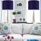 GO&SO Dark Blue Velvet Drum Lamp Shade Set of 2 Medium 13" Top x 13" Bottom x 10" High(Spider) Modern Lamp Shades for Table Lamps & Bedside Lamp Replacement Lampshade Required Assembly - color: Blue, size: 13*13*10 inch-2 Pack