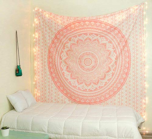 raajsee Rose Gold Ombre Tapestry Wall Hanging Mandala-Bohemian Room Decor-Indian Cotton Throw Hippie Tapestries -Boho Bedding Twin Bedspread 52 x 60 Inches - color: Rose Gold Ombre, size: 60"L x 52"W