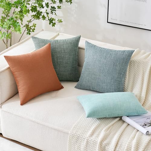 MIULEE Pack of 2 Decorative Linen Burlap Pillow Covers Farmhouse Boho Accent Pillowcases for Sofa Car Couch Bedroom Living Room Decor 18x18 Inch Rust - color: Rust, size: 18" x 18" (Pack of 2)