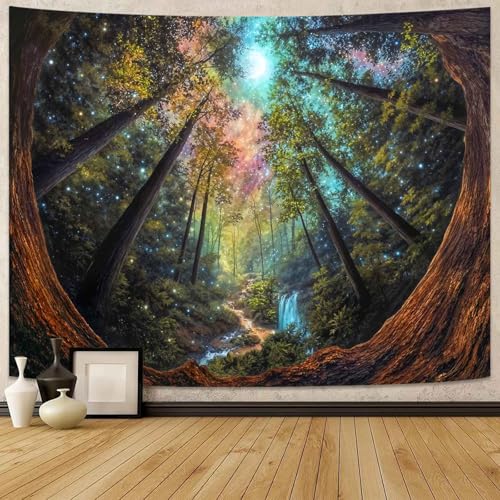 Wegklazax Enchanted Forest Tapestry, Fantasy Scenic Wall Art for Room Decor, Vibrant Nature Home Decor 60" L x 44" W - color: Colorful Green, size: 60"L x 44"W