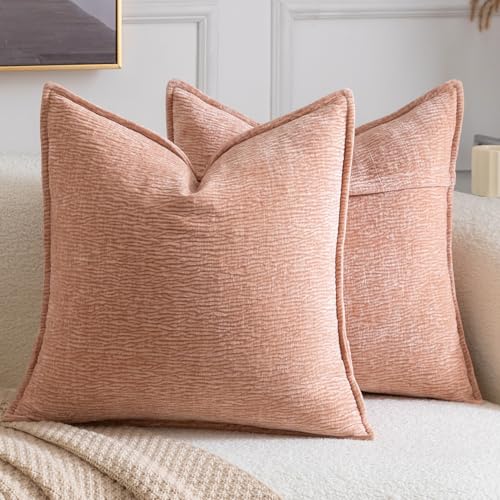 MADIZZ Pack of 2 Decorative Throw Pillow Covers Soft Chenille Throw Pillows Solid Textured Cushion Covers for Couch Sofa Bedroom Living Room 16x16 Inch, Peach - color: Peach, size: 16" x 16" (Pack of 2)
