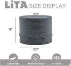 LITA Round Stuffed Pouf Ottoman, Velvet Poufs with High-Density Foam Filling and Washable Cover, Furry and Fluffy Bean Bag Foot Stools Ottoman for Living Room, Bedroom, Office, Grey
