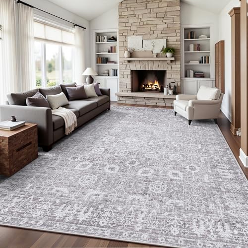 8x10 Area Rugs for Living Room, Washable Vintage Retro Floral Rug, Low Pile Non Slip Distressed Large Carpet for Bedroom, Dining Room, Office, Home (Vintage Purple Grey) - color: F-vintage Purple Grey, size: 8' x 10' (Rectangular)