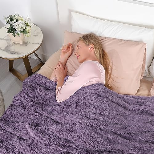 Tuddrom Decorative Extra Soft Fuzzy Faux Fur Throw Blanket 50" x 60",Solid Reversible Long Hair Shaggy Blanket,Fluffy Plush Comfy Microfiber Fleece Blanket for Couch Sofa Bedroom,Patrican Purple - color: Patrican Purple, size: Throw-50" x 60"