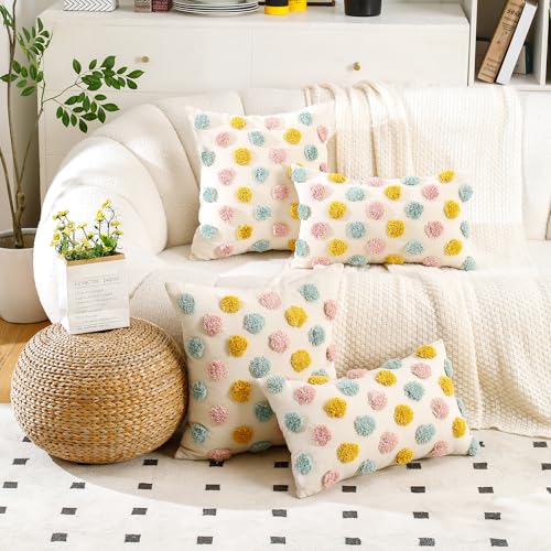 Holibeat Joyful Dot 20" x 12" Pillow Covers Decorative Throw Pillowcases Pink Blue Orange (Pack of 2) - size: 20" x 12" (Pack of 2)