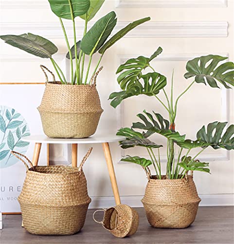 Large Woven Seagrass Belly Basket for Plant, Grocery, Picnic, 12" Diameter x 14" Height - size: XXL (12" D x 14" H)