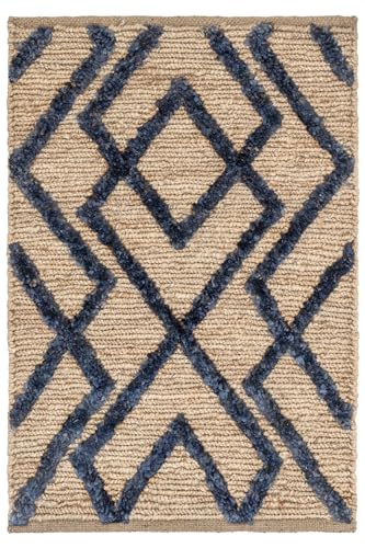 Dash & Albert Marco Navy Jute Soumak Handwoven Rug, 5 X 8 Feet, Blue Geometric Pattern - color: Marco Navy, size: 5' x 8' (Rectangular)