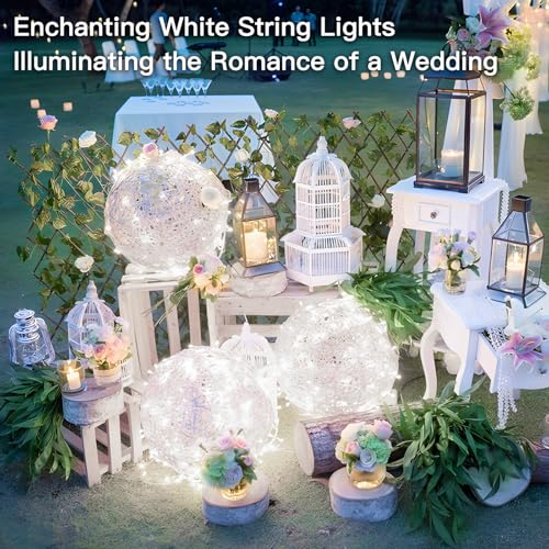 suddus 33ft 100 LED White String Lights with Timer, 12 Modes Christmas Fairy Lights Plug in, Connectable Indoor/Outdoor White Twinkle Lights for Xmas Tree, Bedroom, Garden, Wedding, Party Decorations - color: White, size: 100LED Connectable