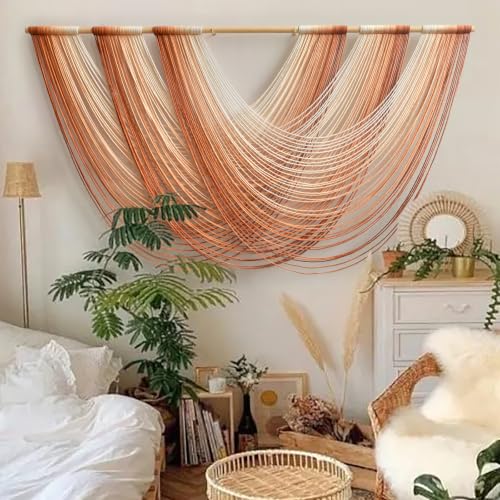 Macrame Wall Hanging Orange Boho Fiber Art Large Decor 57" W*31" L | Handmade、Gradient Color、Boho Decor、Premium Cotton、Large Statement Art - color: Orange