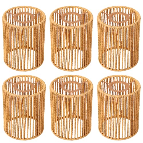 6 Pcs Paper Rope Lamp Shades, Rattan Lamp Shade, Boho Pendant Light Shade, Woven Lampshade with Metal Frame, 4.7 x 4.7 x 5.9 in, Creative Lighting for Home, Living Room, Bedroom