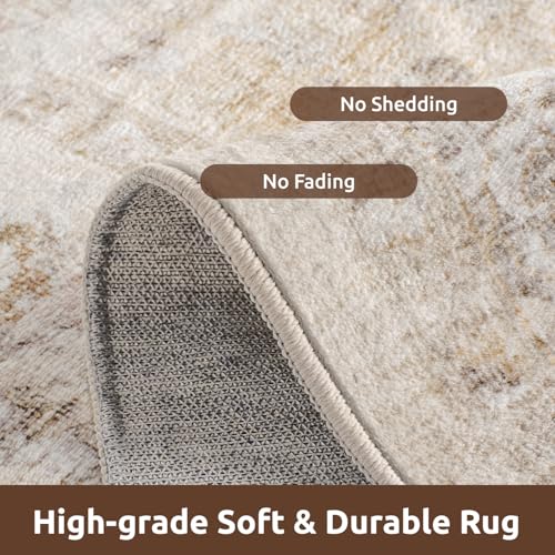 AMOAMI-Area Rug 9X12 Rugs for Living Room-Vintage Soft Beige Rugs for Bedroom-Non Slip Carpet-Washable Rug for Dining Room Living Room Bedroom Office Under Table - color: Beige, size: 9' x 12' (Rectangular)