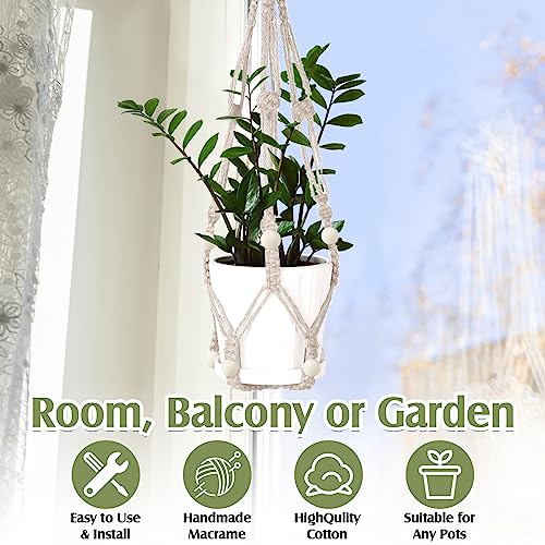 Hoteam 12 Pcs Macrame Plant Hangers Macrame Hanging Planters for Indoor Plants Handmade Boho Hanging Baskets Flower Pots Holder for Outdoor Home Wall Decor - color: White