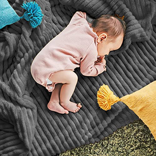 DISSA Fleece Blanket Throw Size – 51x63, Dark Grey – Soft, Plush, Fluffy, Fuzzy, Warm, Cozy – Perfect Throw for Couch, Bed, Sofa - with Pompom Fringe - Flannel Blanket Throw Blanket - color: Dark Grey, size: 51x63"
