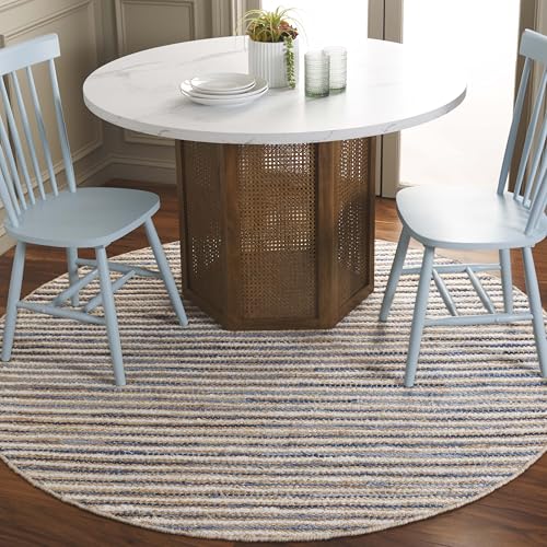 SAFAVIEH Cape Cod Collection Area Rug - 6' Round, Natural/Blue, Geometric Design, Ideal for High Traffic Areas in Living Room, Bedroom, Dining (CAP151M) - color: Natural/Blue, size: 6' (Round)