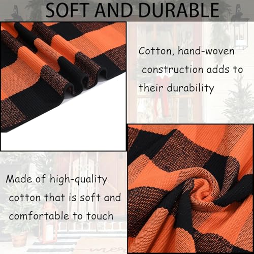 Orange and Black Plaid Rug, 24'' x 51'' Fall Outdoor Front Door Decor Mat, Cotton Washable Hand-Woven Rug for Layered Doormat, Autumn Halloween Thanksgiving Carpet for Porch, Entryway - color: Orange & Black Plaid, size: 2' x 4'3" (Rectangular)