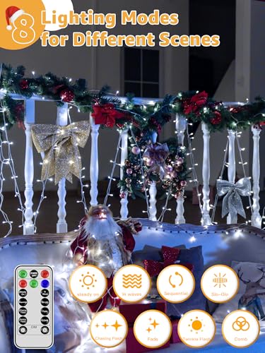 Guhope String Lights 1200LED 196FT, Waterproof Outdoor String Lights with Remote and Timer, 8 Modes Dimmable Fairy Lights for Indoor Outdoor Wedding Party Holiday Decorations (Cool White) - color: Cool White, size: 1200 LED