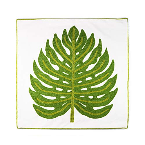 Embroidery Throw Pillow Cover 18x18 Home Decor Green Leaf Floor Pillow Cover for Couch 100% Cotton Cushion Cover Pillowcase Tropical Monstera Leaves Embroidered 45x45cm, 1 Piece - color: Green
