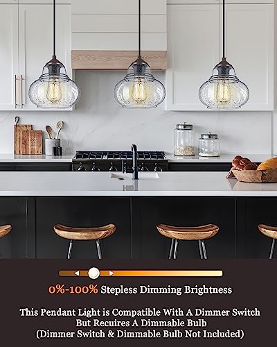 ELYONA 2 Pack Bubble Glass Pendant Lights, 8 Inch Vintage Hanging Lamp Seeded Glass Industrial Pendant Light Fixtures for Kitchen Island, Farmhouse, Bar, Bathroom, Dining Room, Oil Rubbed Bronze - color: Bronze-2 Pack