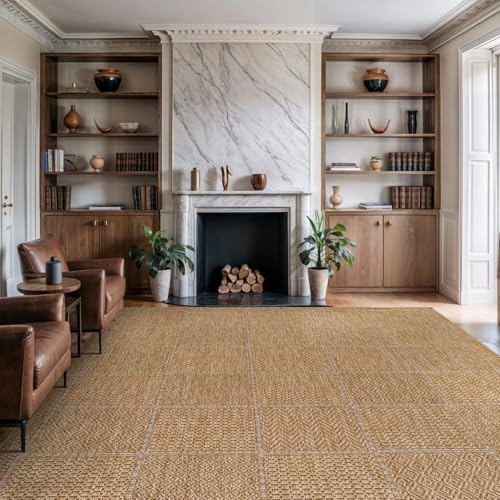 Beverly Rug Easy Jute Checkered Squared Rug 9x12 Washable Large Indoor Outdoor Area Rugs for Living Dining Room Patio Office Stain Resistant Non Shedding Casual Indoor Outside Carpet 9 x 12 Natural - color: Squared/Natural, size: 9' x 12' (Rectangular)