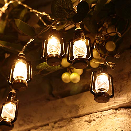 2 Set Lantern String Lights 9.8ft of 40 LED Lights Halloween Mini Lantern String Light Western Kerosene Light Rustic Vintage Christmas Decorative for Patio Home Garden Indoor Holiday Decoration(Black)