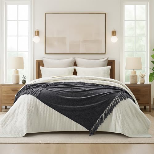 EverGrace Soft Chenille Throw Blanket for Couch, Cozy Plush Fuzzy Decorative Chenille Knit Throw Blanket with Tassels, Lightweight Blanket and Throws for Bed Sofa Gift Home Decor, Iron Black 50"x60" - color: Iron Black, size: 50"x60"
