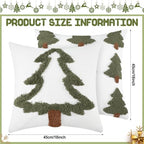 FuWeave 2 Pcs Tufted Christmas Tree Throw Pillow Cover 18 x 18 Inch Winter Throw Pillow Covers White Decorative Farmhouse Pillowcase for Holiday Party Winter Couch Home