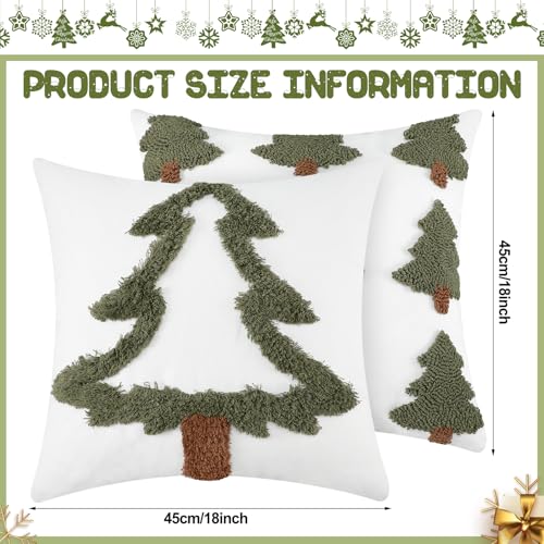 FuWeave 2 Pcs Tufted Christmas Tree Throw Pillow Cover 18 x 18 Inch Winter Throw Pillow Covers White Decorative Farmhouse Pillowcase for Holiday Party Winter Couch Home