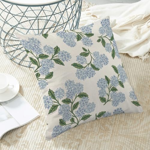 AEIOAE Spring Pillow Covers 16x16 Inch Set of 2, Green Blue Hydrangea Flower Throw Pillows Case,Floral Summer Outdoor Seasonal Decorative Farmhouse Decor Cushion Covers for Home Sofa Bed Couch - color: Hydrangea, size: 16" x 16" (Pack of 2)
