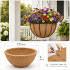 Y&M Set of 4 12 Inch Pre-Formed Round Coco Fiber Hanging Basket Liner,Coco Replacement Liner - 4p - size: 4pcs 12in