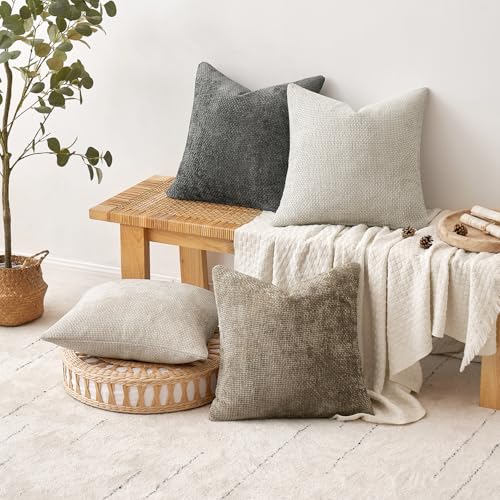MIULEE Pack of 4 Couch Throw Pillow Covers 16x16 Inch Neutral Soft Decorative Pillow Covers Farmhouse Boho Cushion Covers for Spring Home Decor Sofa Bedroom Living Room - color: Neutral, size: 16" x 16" (Pack of 4)