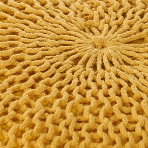 Round Pouf Ottoman, 18" Bordeaux Knitted Cotton Woven Round Pouf, Sofa Footrest Suitable for Living Room, Bedrooms, Home, Offices (Yellow) - color: Yellow