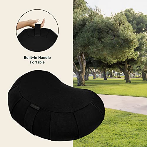 Retrospec Sedona Zafu Meditation Cushion Filled w/Buckwheat Hulls - Yoga Pillow for Meditation Practices - Machine Washable 100% Cotton Cover & Durable Carry Handle, Crescent, Black - color: Black, size: 1 Count (Pack of 1)