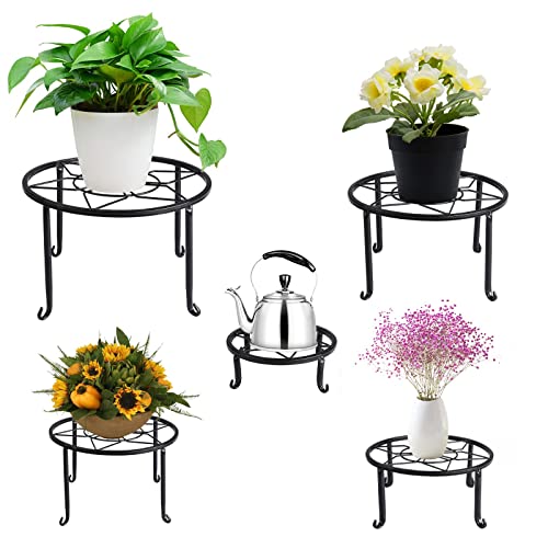 5 Pack Metal Plant Stands for Multiple Plant,Heavy Duty Flower Pot Stands for Outdoor Indoor Plants,Rustproof Iron Round Pot Shelf for Planter - color: Brown