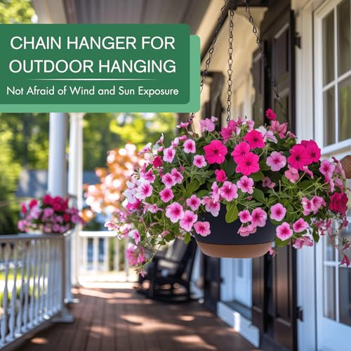 montresor Set of 2-8 Inch Hanging Planters for Indoor Plants with Self-Watering Includes Hanging Pots for Plants, Outdoor Hanging Plant Pot with Drainage, and 2 Types of Baskets Hangers (Black) - color: Black, size: 8inch