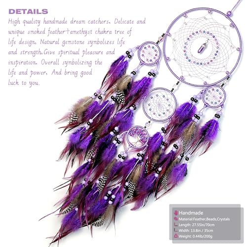 Large Dream Catchers, Boho Handmade Native Macrame Dream Catchers Wall Hanging for Bedroom Living Room Wedding Party Decor, Festival Blessing Gift for Kids Boys Girls (Purple & Black) - color: Purple & Black