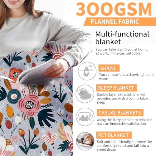 Throw Blanket for Couch, 300GSM Warm Soft Cozy Flannel Blanket, Cute Blanket for All Seasons Bedroom Home Decor Gifts, Cute Boho Flowers 50x60 Inches - color: Cute Boho Flowers