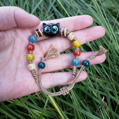 Handmade Green Boho Bracelets for Women, Bohemian Ceramic Beads Bracelets for Friends, Trendy Porcelain Stone Beaded Bracelets for Sisters - color: Colorful-Cat