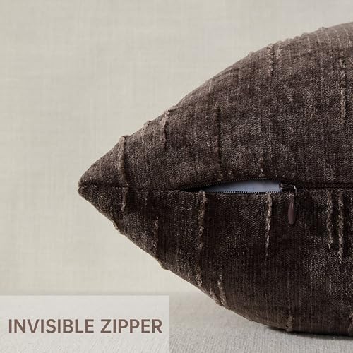 Set of 2 Summer Decorative Throw Pillow Cover 12x20, Solid Farmhouse Neutral Cushion Covers with Hidden Zipper, Soft Textured Throw Pillows for Bedroom Living Room Couch, Dark Brown - color: Dark Brown, size: 20" x 12" (Pack of 2)