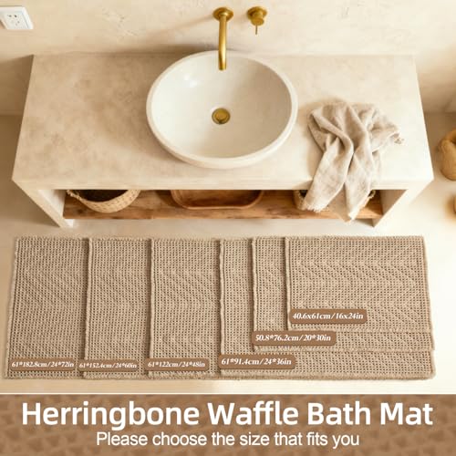 Sunfly Waffle Runner Rug Bathroom, Boho Bath Mat Super Absorbent & Quick Dry, Non-Slip Washable with Tassels, Ultra Soft Farmhouse Long Bathroom Rug 24"x60" Beige - color: Beige, size: 2' x 5' (Rectangular)