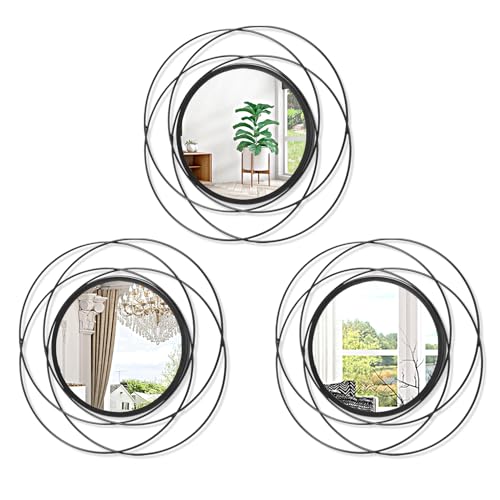 3 Set Black Wall Mirror Black Small Round Decorative Mirrors, Circle Metal Art Mirror Home Decor Bathroom Vanity, Living Room or Bedroom 12” - color: Circle-black, size: 3 Set 12"L x 12"W