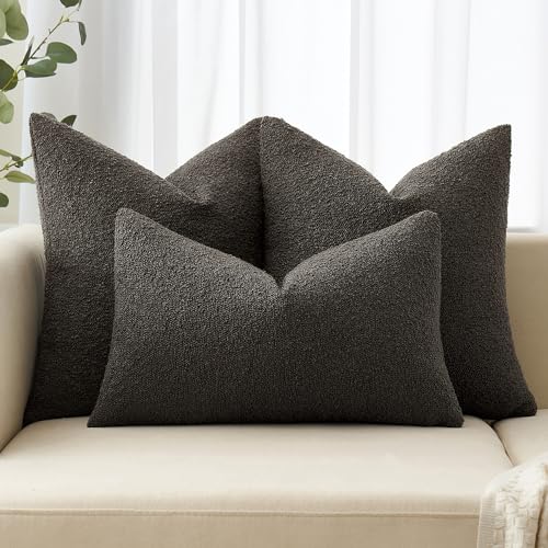 MIULEE 18x18 Inch Decorative Pillow Covers for Couch Bed Set of 2 Textured Boucle Neutral Throw Pillow Covers Dark Coffee Brown Accent Solid Pillowcases Sofa Living Room Home Decor - color: Dark Coffee, size: 18" x 18" (Pack of 2)