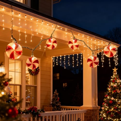 8.5Ft Christmas Candy Light, Christmas Decorations String Lights with 10 Red White Peppermint Bulbs, Plug in Fairy Lights for Indoor Party Kid's Room Xmas Tree Patio Bedroom Garden Decor - color: Red White Candy